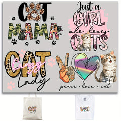 4pcs Cat Mom Iron-On Stickers for DIY T-shirt Backpack Hat Decoration