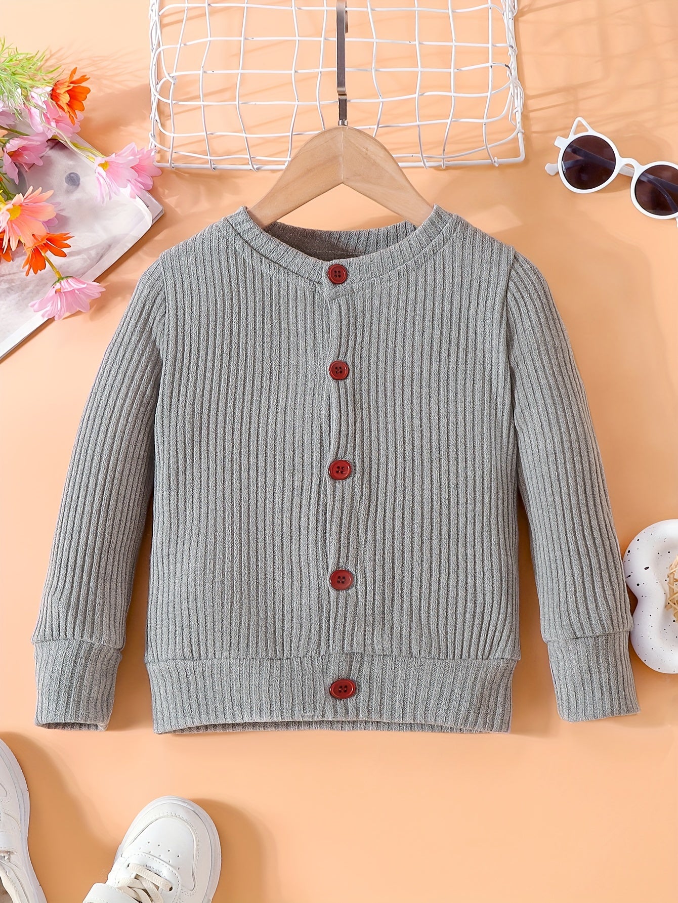 Comfy Toddler Girls Knit Cotton Long Sleeve Cardigan for Autumn Winter