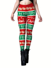Christmas Print Skinny Leggings Elastic Waist Stretchy Leggings