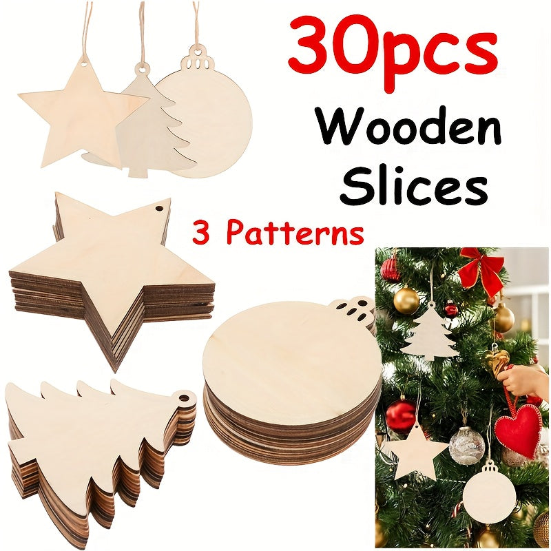 30pcs Christmas Wooden Slices Decorative Pendant DIY Art Crafts