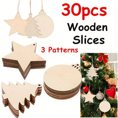 30pcs Christmas Wooden Slices Decorative Pendant DIY Art Crafts