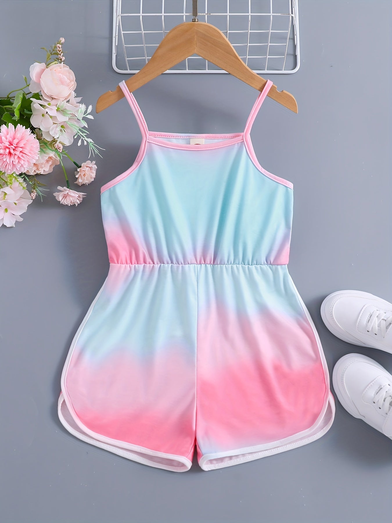 Girls Gradient Block Cami Rompers Jumpsuits