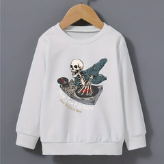 Cartoon DJ Skeleton Print Kid's Sweatshirt Halloween Style Long Sleeve Top