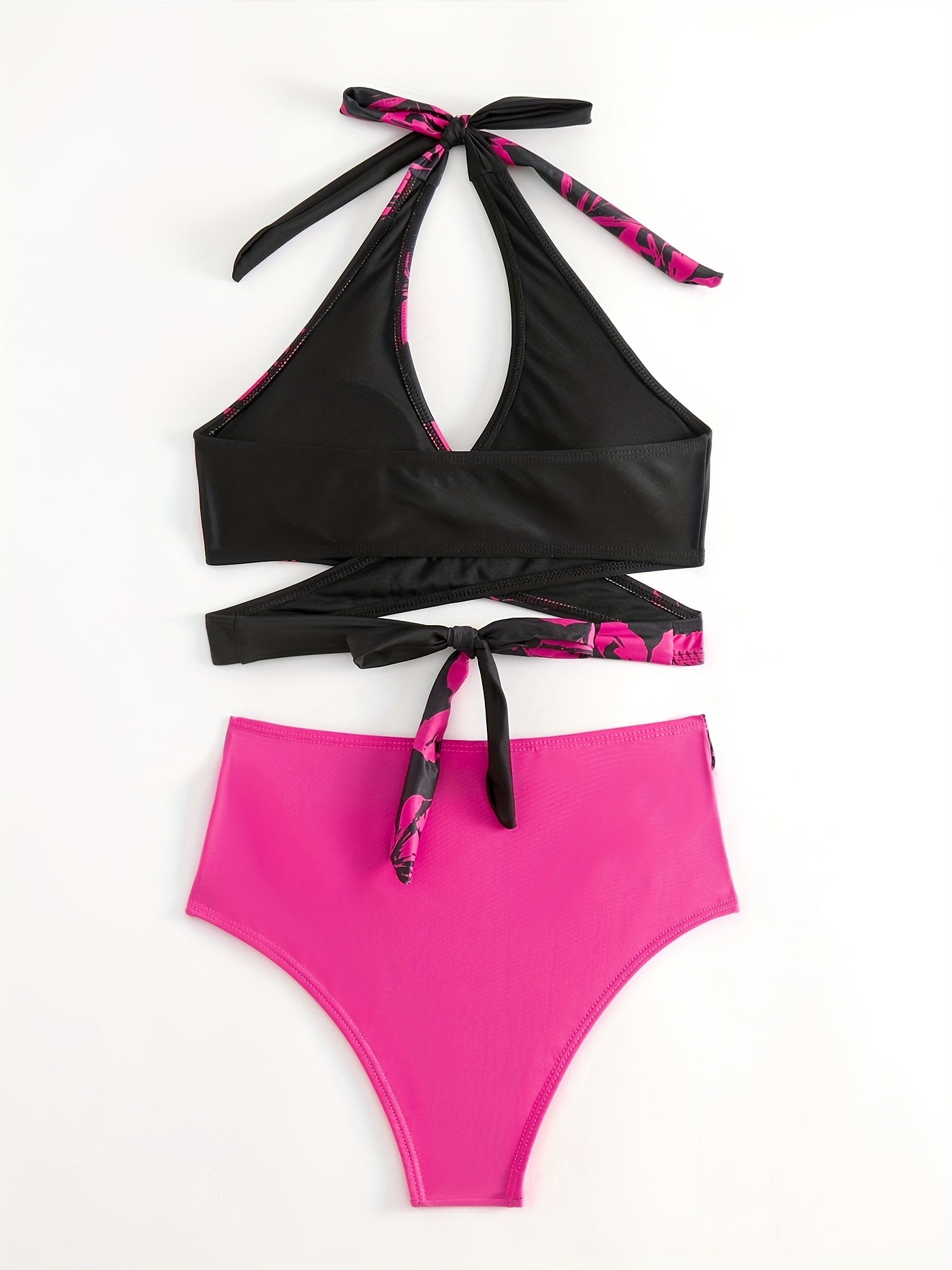 Floral Bikini Set Halter V Neck High Cut Swimsuit