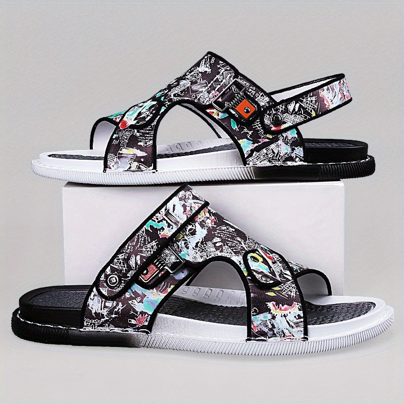 Men's Graphic Print Non Slip Sandals Quick Drying Comfy Slides