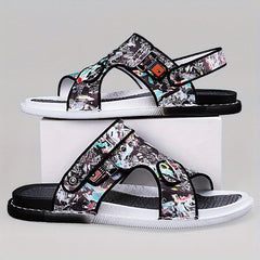 Men's Graphic Print Non Slip Sandals Quick Drying Comfy Slides