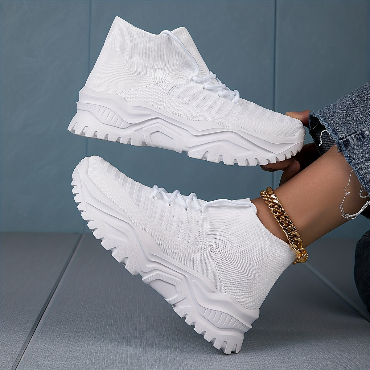 Women's Solid Thick Bottom Sock Sneakers Soft Breathable Sport Shoes