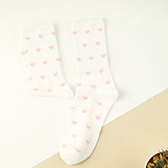 3 Pairs Heart Print Socks Comfy & Breathable Women's Mid Tube Stockings