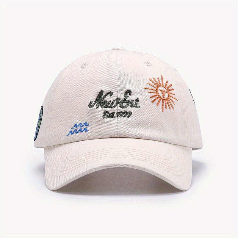 Sun Earth Embroidery Baseball Cap Curved Brim Dad Hats Lightweight Sports