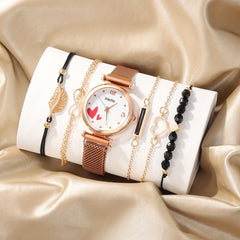 Heart Rhinestone Quartz Watch & 5 Bracelet Children's Set