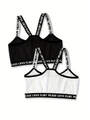 4pcs Girl's Sports Bra Letter Print Breathable Soft Bralette 7-14 Years Old