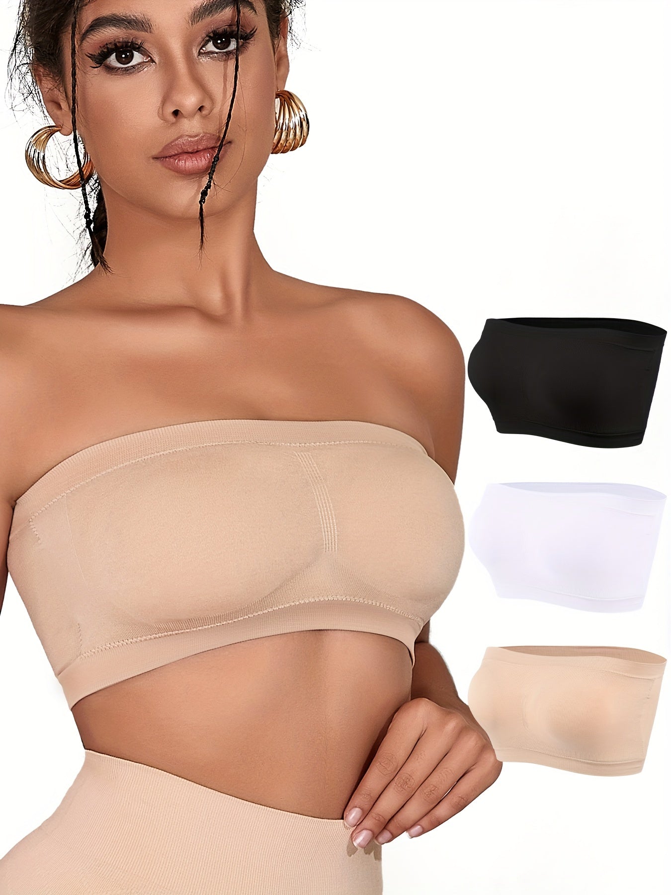 3pcs Strapless Crop Tops Women's Tube Top