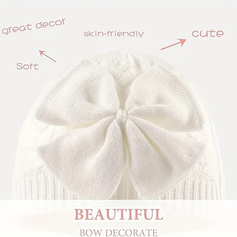 Baby Bow Knit Beanie Hat - Cute Cotton Lining for Winter