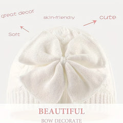 Baby Bow Knit Beanie Hat - Cute Cotton Lining for Winter