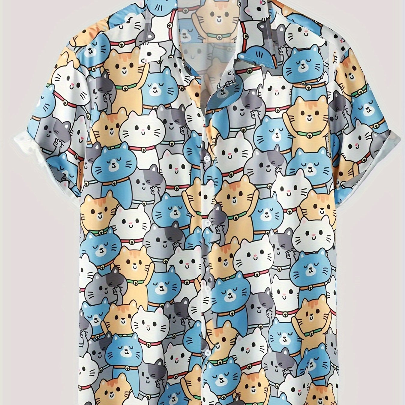 Men's Casual Cat Pattern Short Sleeve Shirt