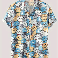 Men's Casual Cat Pattern Short Sleeve Shirt