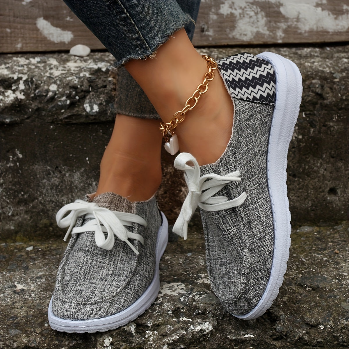 Women's Wave Line Patchwork Boat Shoes Non Slip Lace Up Breathable Casual Sneake