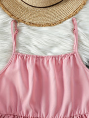 Girls' 2 Piece Outfits Pink Cami Dress & Collared Button Down T Shirt Set