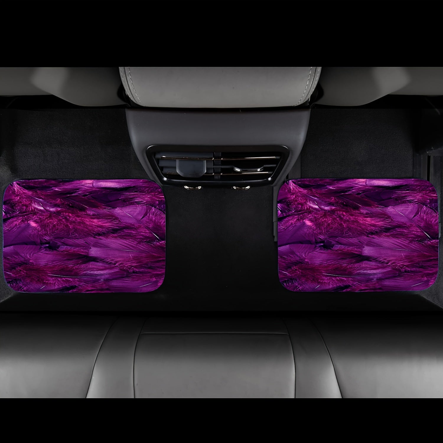 4pcs Purple Feather Car Floor Mats Non-slip Stain-resistant Front Rear Carpets