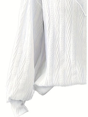 Casual Knit Top Solid Jacquard Lantern Sleeve V Neck Jumper