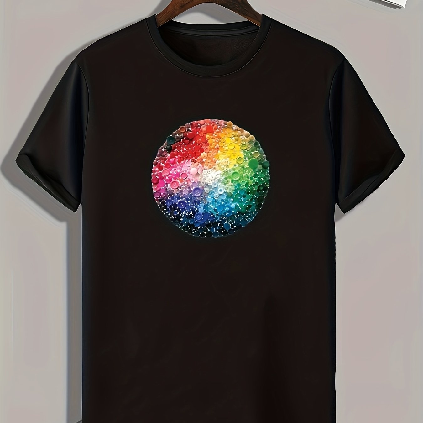 Colorful Dot Print Men's Comfy T-shirt for Summer Outdoor Activities
