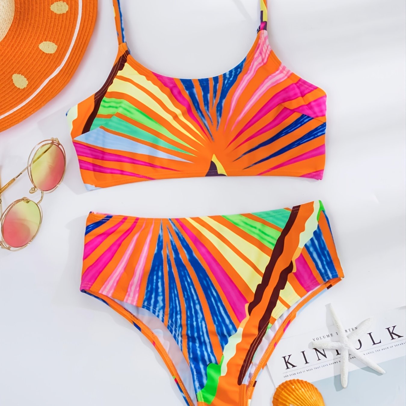 Colorblock Bikini Set Spaghetti Straps High Waist Swimsuit Women's Swimwear