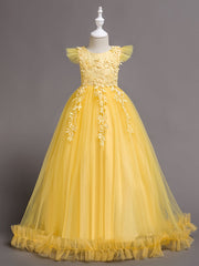 Girls Floral Lace Princess Dress Sleeveless Pageant Gown