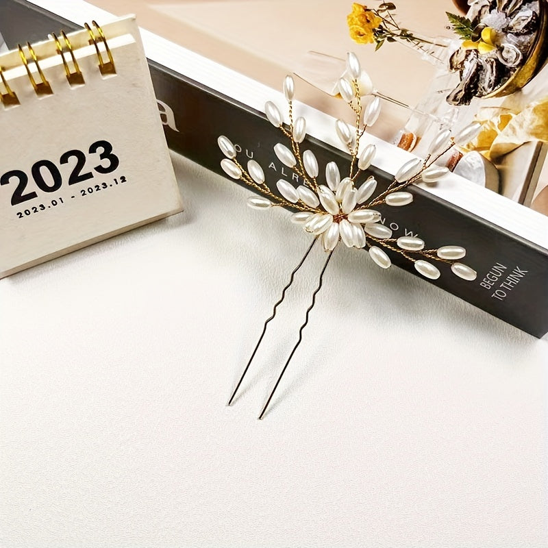 Faux Pearl Leaf Shape Hair Pin U shaped Hairpin Hair Accessories