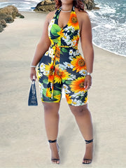 Halter Neck Casual Romper, Medium Stretch