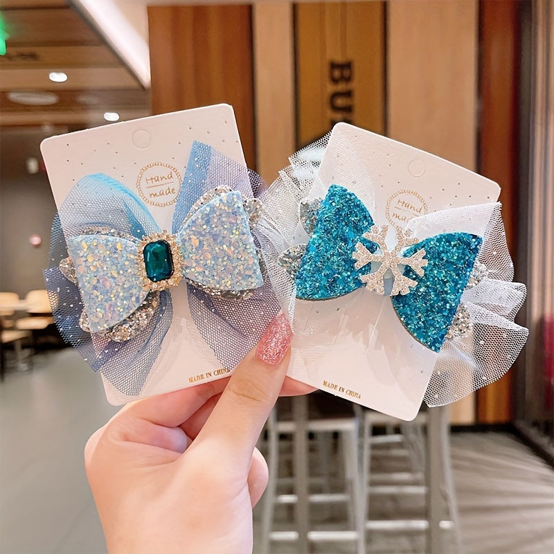 Snow Crown Hair Clip Snowflake Bow Ribbon Hairpin Random