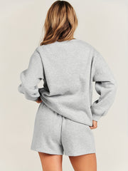 2pcs Sports Suits Crew Neck Sweatshirt & Comfort Shorts Women's Activewear