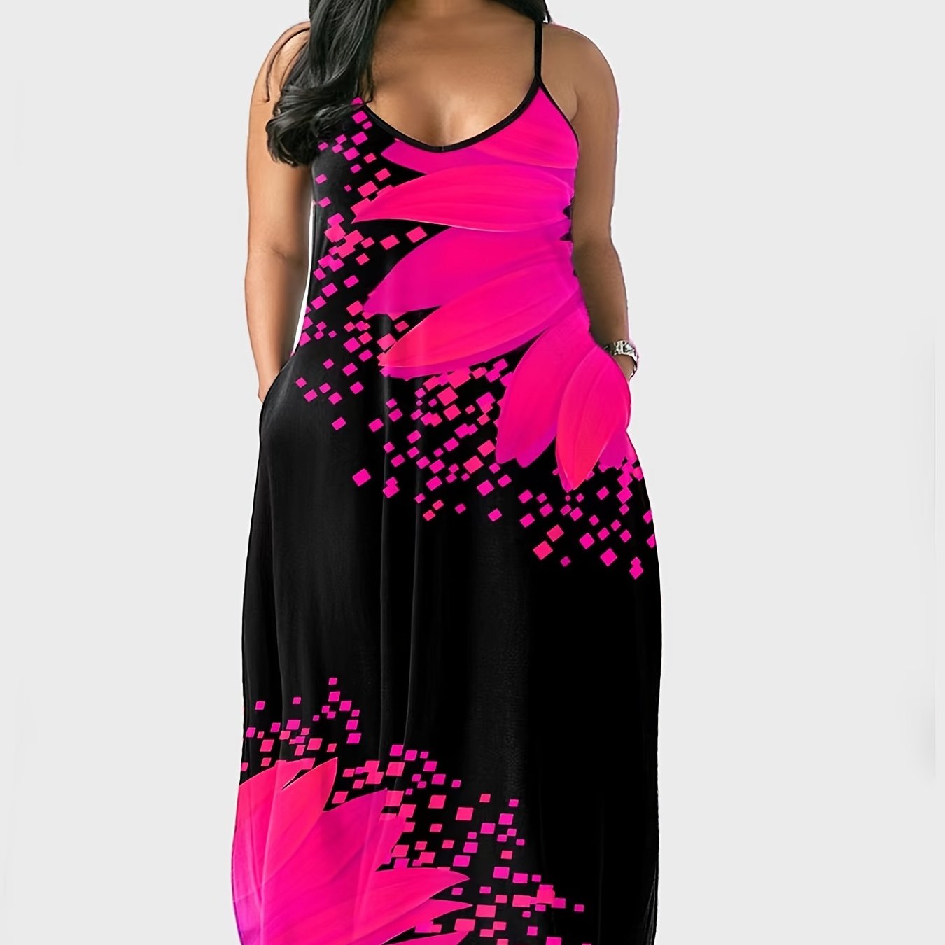 Floral Print Maxi Dress With Pockets