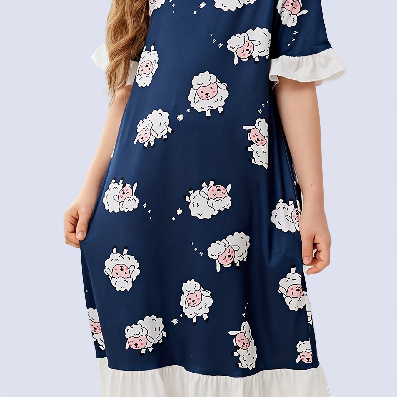 Sheep Print PJ Ruffle Nightgown for Girls