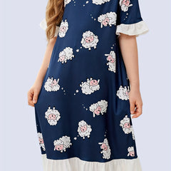Sheep Print PJ Ruffle Nightgown for Girls