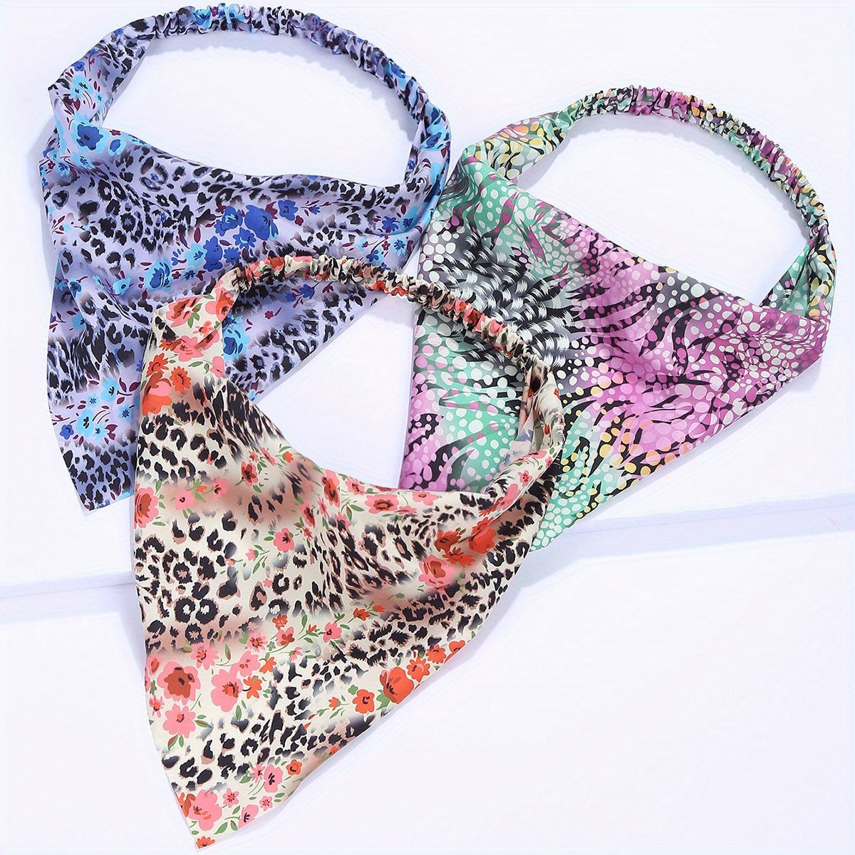 Leopard Floral Headband Triangle Scarf Elastic Turban Boho Bandana
