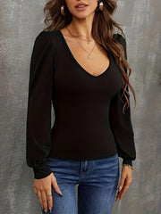 Sexy Knit Top Lantern Sleeve Scoop Neck Pullover