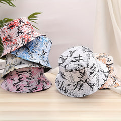 Graffiti Print Bucket Hat Couple Basin Hat Sunscreen Fisherman Cap
