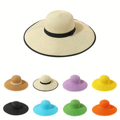 Floppy Straw Sun Hat Wide Brim Breathable Beach Hat