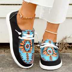 Women's Printed Canvas Shoes Lace Up Low Top Walking Shoes