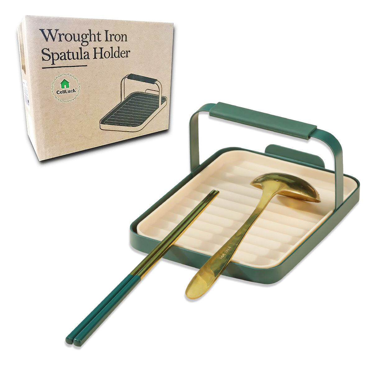 2 in 1 Iron Utensil Rest for Stove Top Spoon Rest