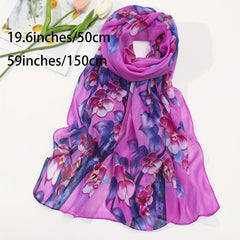 Purple Flower Print Scarf Hijab Shawl Windproof Head Wraps Bandana Women
