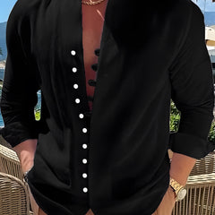 Men's Solid Short Sleeve Shirt for Summer Vacation