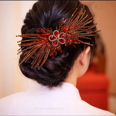Red Rhinestone Bridal Hair Comb Bridesmaid Headpiece