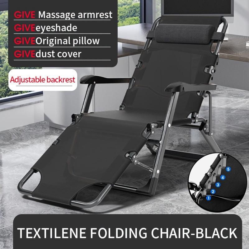 Adjustable Outdoor Folding Lounge Chair 2 in 1 Bed for Office Nap Camping