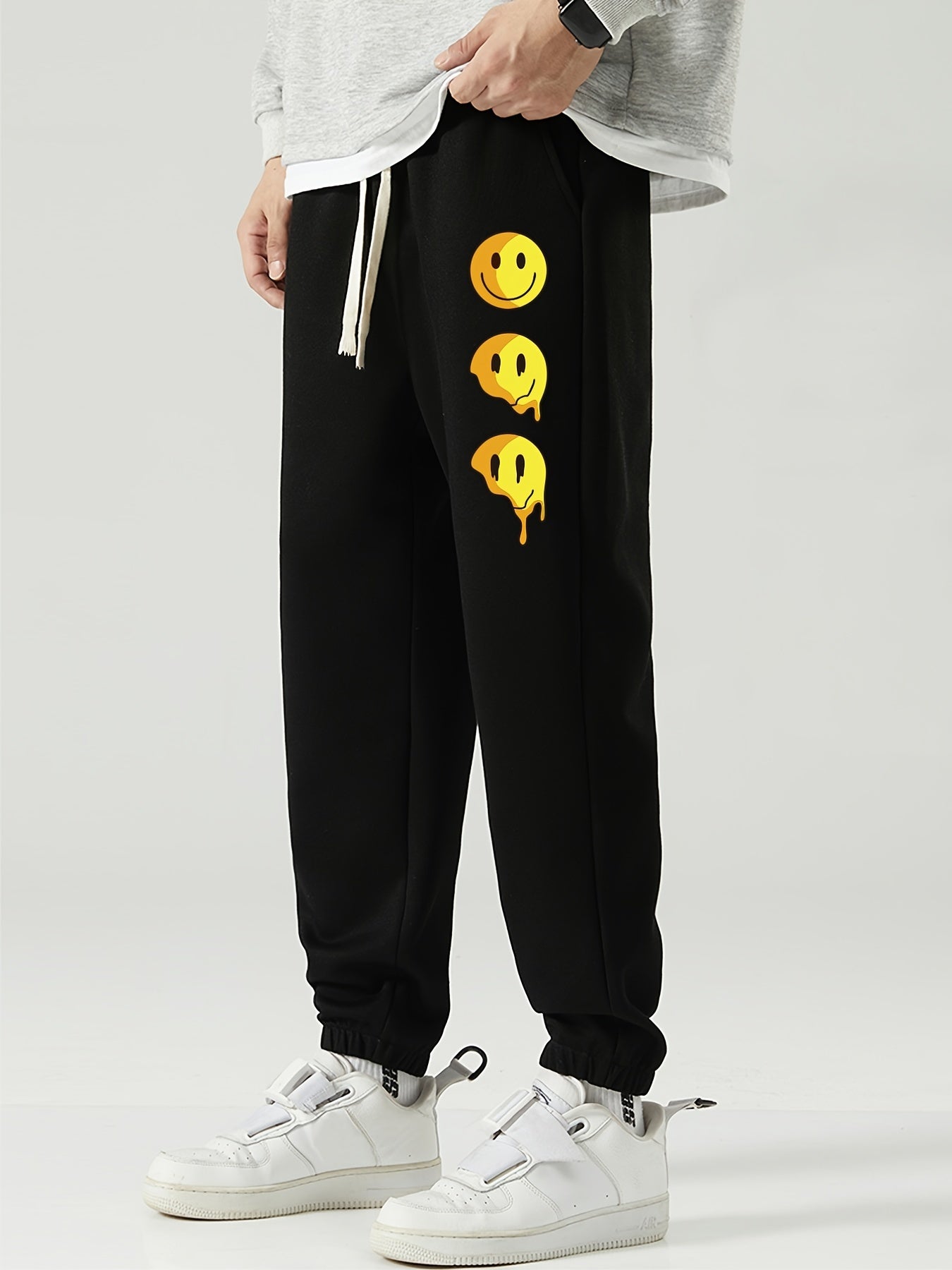 Men's Smiling Face Print Drawstring Sports Trousers