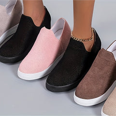Women's Casual Wedge Loafers Round Toe Height Increasing Slip On Shoes