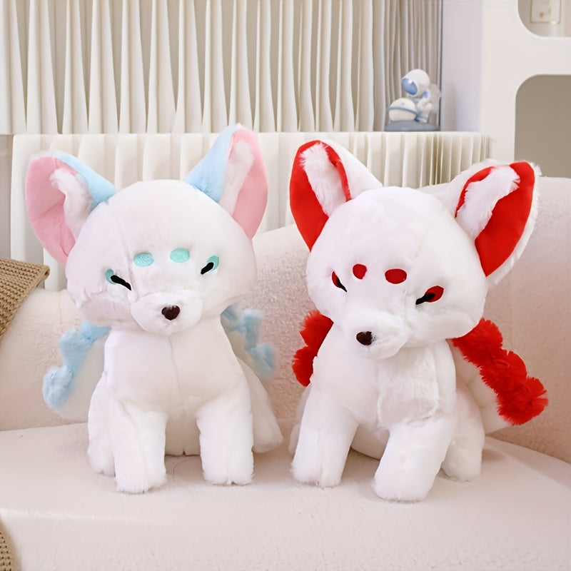 Realistic Sitting Fox Plush Toy Two Tone & Red Stuffed Animal