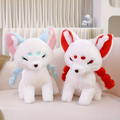 Realistic Sitting Fox Plush Toy Two Tone & Red Stuffed Animal