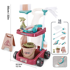 Kids' Cleaning Toy Set with Cart and Bucket