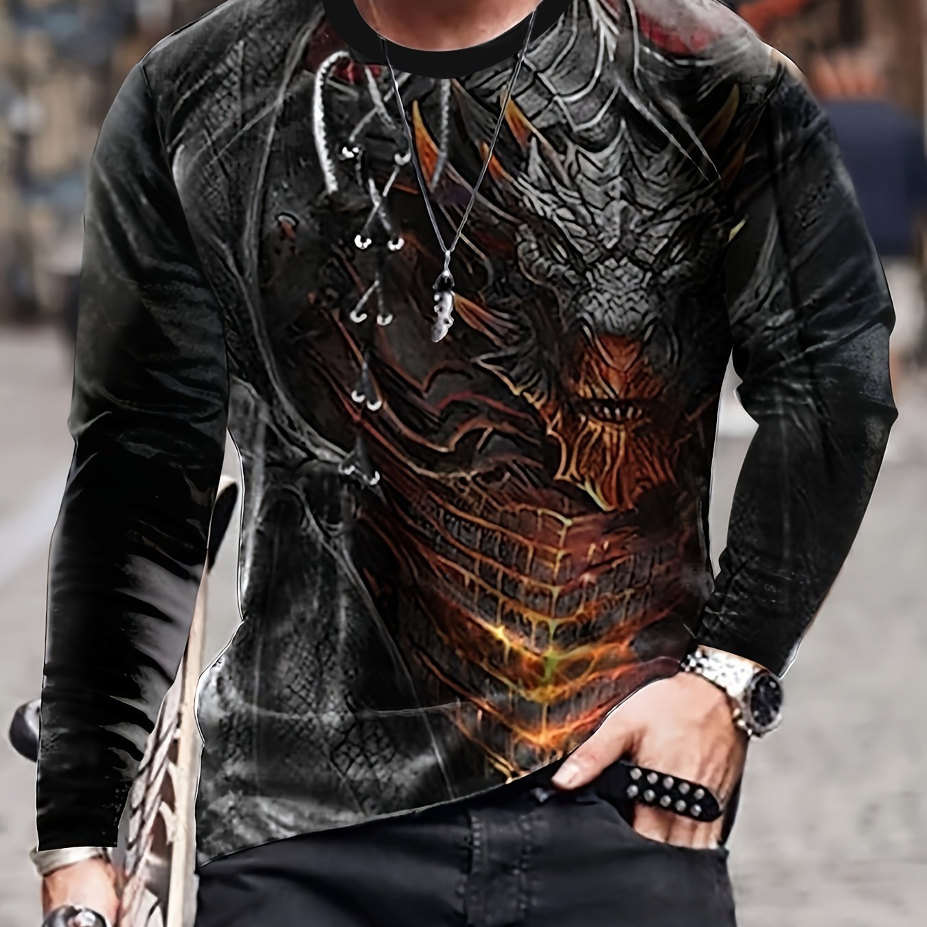 Monster 3D Print Men's Long Sleeve T-Shirt Vintage Style Tee Autumn Clothing